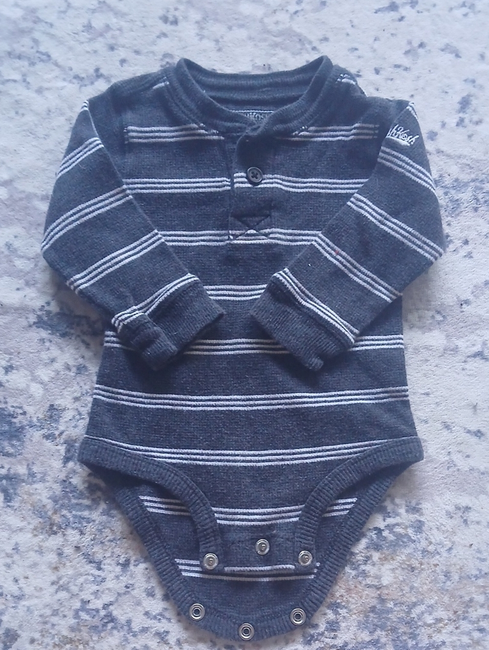 OshKosh B'gosh Charcoal Gray Striped Long-Sleeve Baby One-Piece